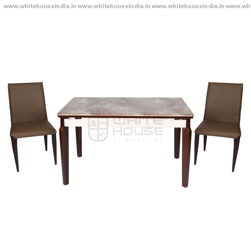 8/a-93 Dining Table Set (1+4) 1.3M*0.8M / Brown Wooden Base With Artificial Marble Top Chair Metal