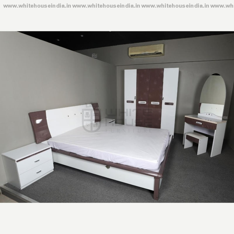 9F-004 Bedroon Set 1.5M Queen Size Bed Mattress = 59*79 Inc. / White Material Mdf With Deco Paint